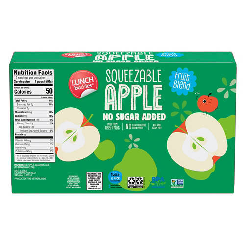 Lunch Buddies No Sugar Added Apple Squeezes - 12 pack, 3.2 oz pouch